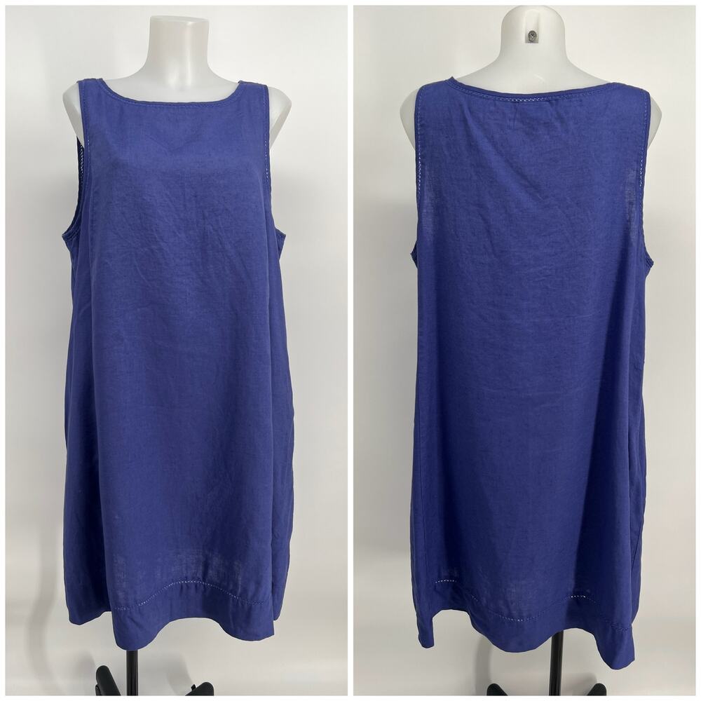 J. Jill Love Linen 100% Linen Shift Dress Women XL Blue Sleeveless A Line Pocket